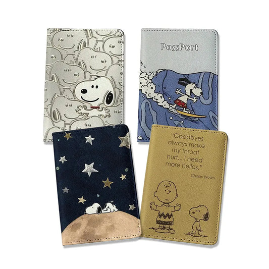 Cartoon Snoopy Passport Cover Traveling Abroad Passport Holder Women Men Travel Essentials Simple PU Leather Passport Wallet TravelTimesAwait