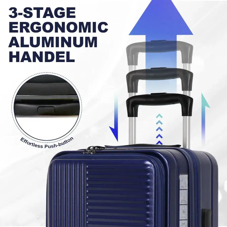 Luggage with front opening TSA approved lock hardshell suitcase Blue TravelTimesAwait