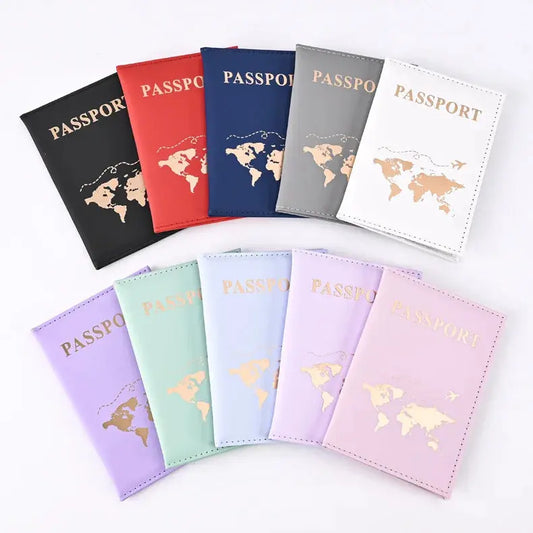 PU Passport Holder Map Pattern Ticket Passport Covers Travel Passport Protective Cover ID Credit Card Holder Travel Accessories TravelTimesAwait