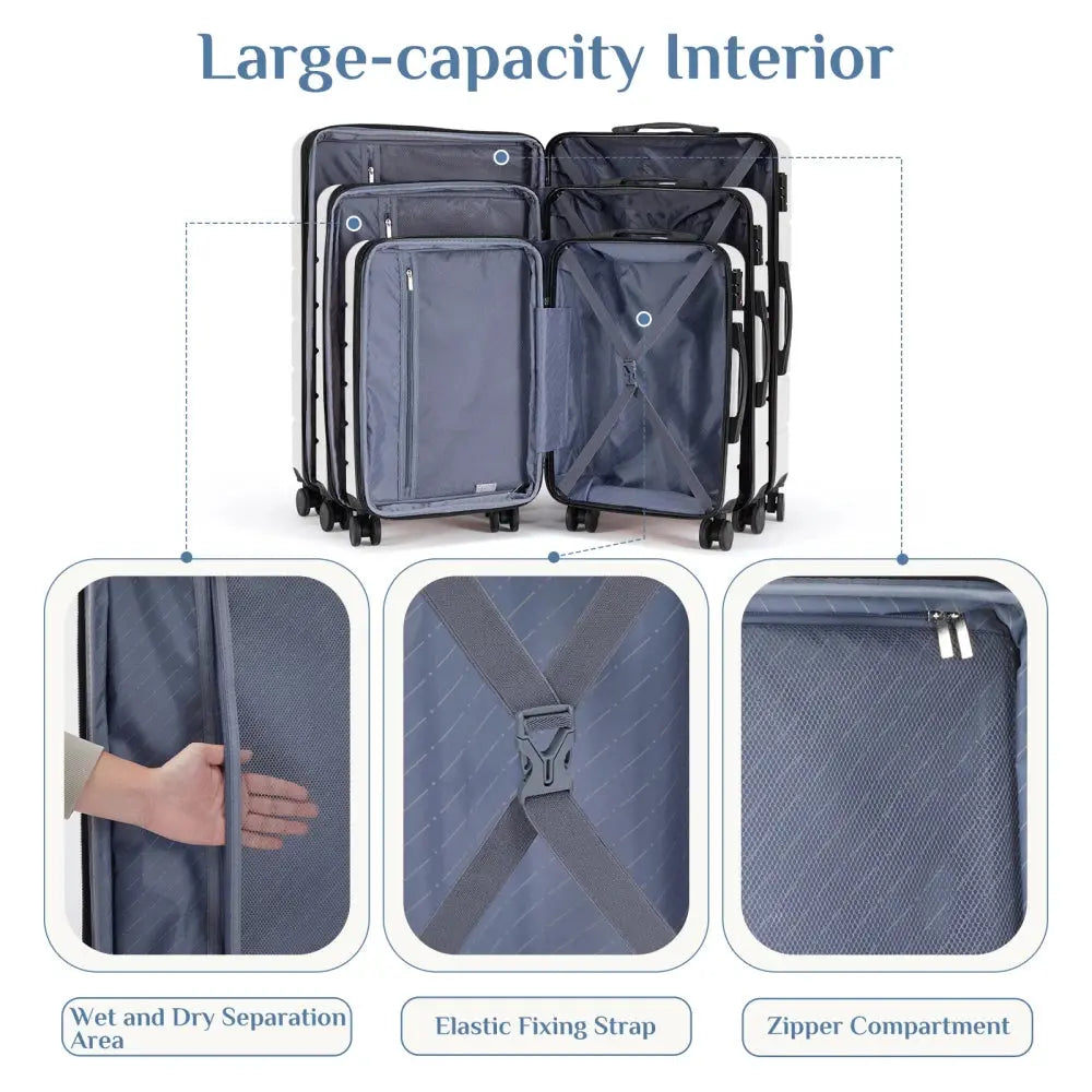 Hard Sided Expand Suitcase with Rotating Wheels TSA Lock Retractable Handle White 28" TravelTimesAwait