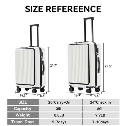 Front Opening Suitcase ABS+PC Multi-Function Trolley Case Cup Holder USB Charging To-Interface Mobile Phone Stand Roller Luggage TravelTimesAwait