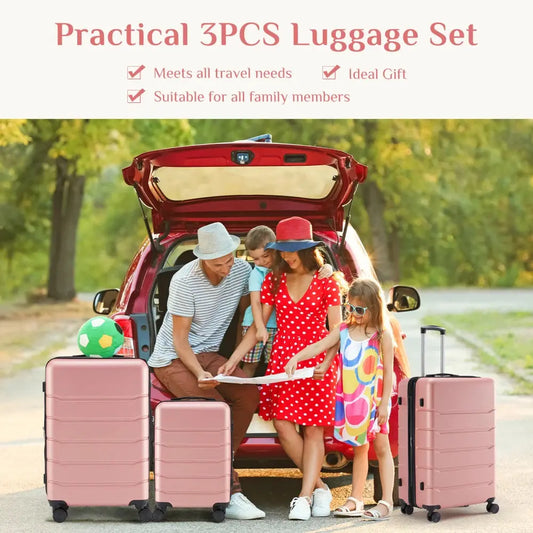 Hard Sided Expand Suitcase with Rotating Wheels TSA Lock Retractable Handle Pink 24" TravelTimesAwait