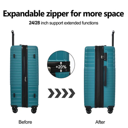 Hardshell Luggage Sets 3 Piece Double Spinner 8 Wheels Suitcase with TSA Lock Lightweight 20''24''28'' TravelTimesAwait