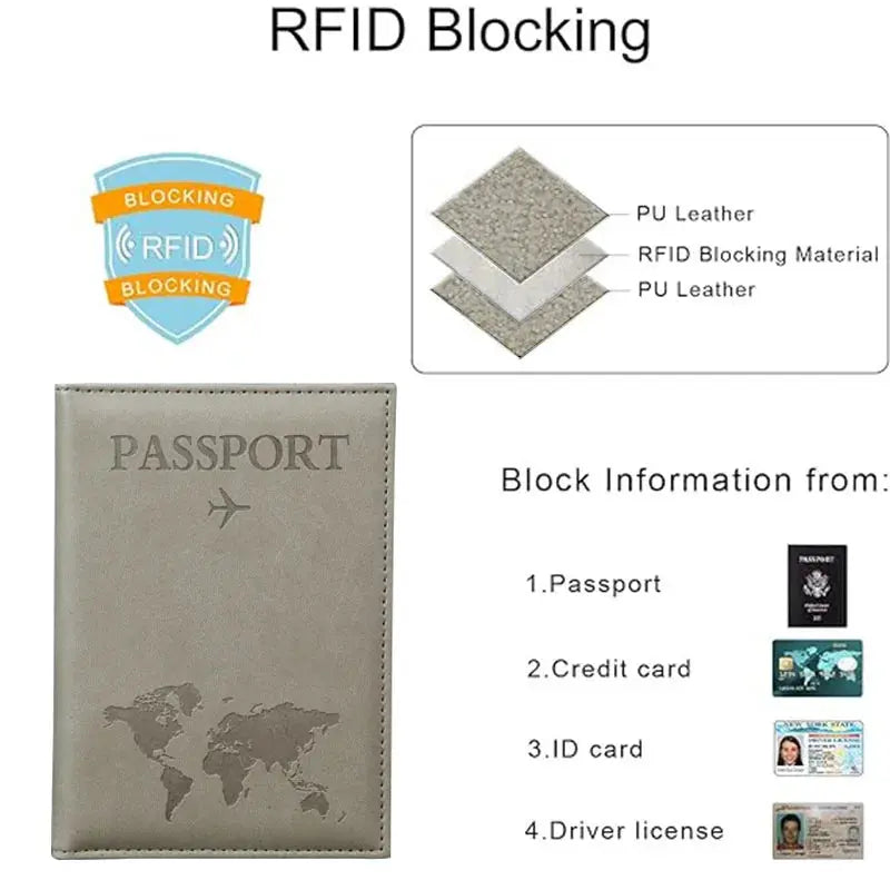 PU Passport Holder Map Pattern Ticket Passport Covers Travel Passport Protective Cover ID Credit Card Holder Travel Accessories TravelTimesAwait