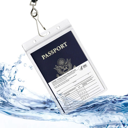 Waterproof Passport & CDC Vaccination Card Holder w/ Lanyard Cerulean Grapevine
