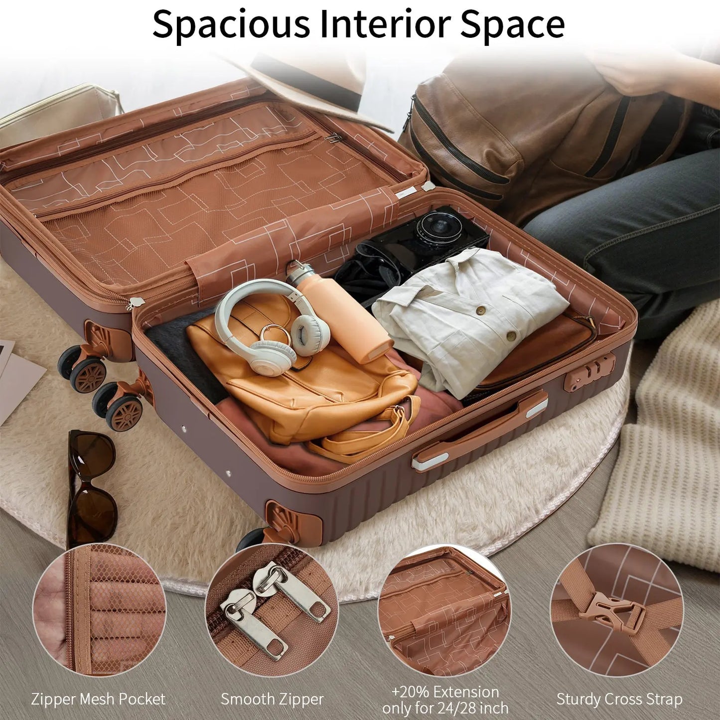 Hardshell Luggage Set with TSA Lock, 360° Spinner Wheels, Lightweight
