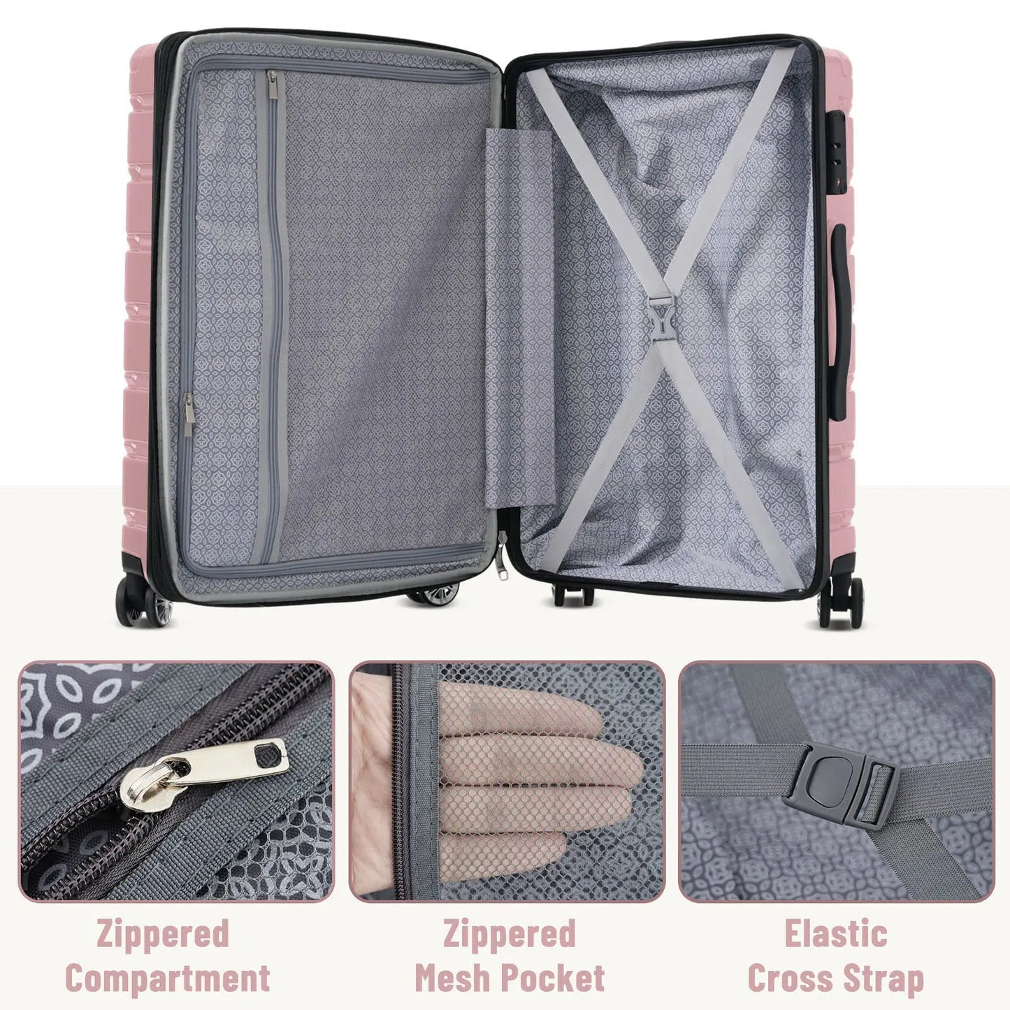 Hardshell Luggage Set 3 Piece, Durable ABS+PC Travel Suitcase with