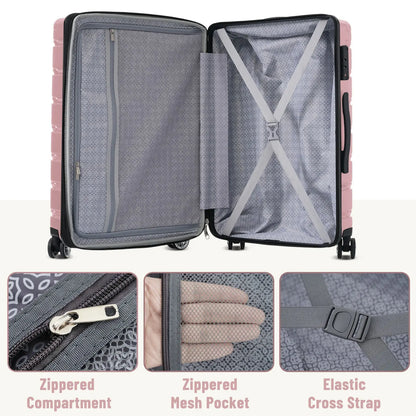 Hardshell Luggage Set 3 Piece, Durable ABS+PC Travel Suitcase with