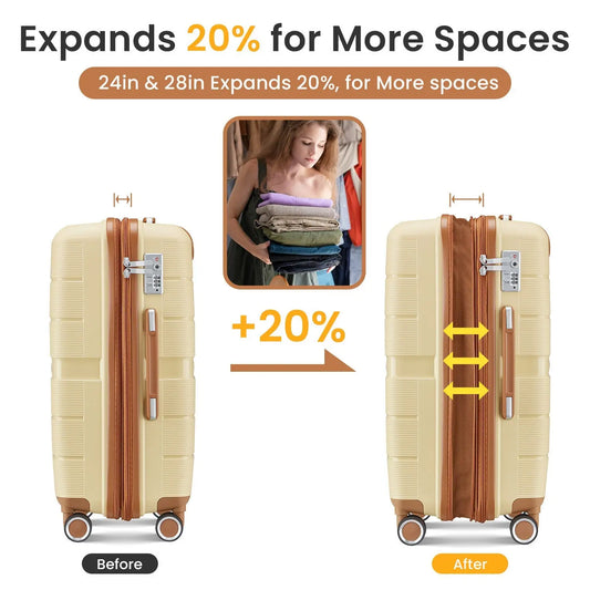 Luggage Sets 4 Piece(14/20/24/28) PP Lightweight & Durable Expandable Sangria Beech