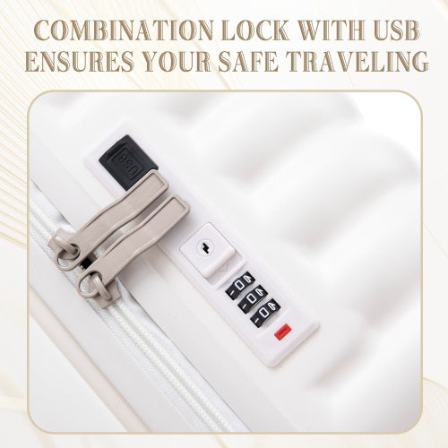 ABS Spinner Wheel Luggage  Carry On Suitcase  With Cup Holder  USB Port  Phone Holder 20  24   28