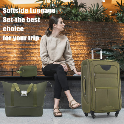 Softside Luggage Expandable 3 Piece Set Suitcase with Duffel Bag