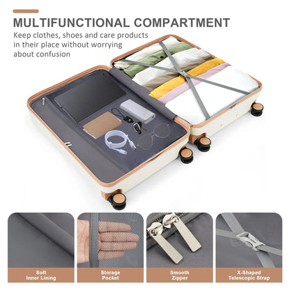 Luggage Sets 4 Piece, ABS Durable Suitcase with Travel Bag, ABS Hard Sangria Beech