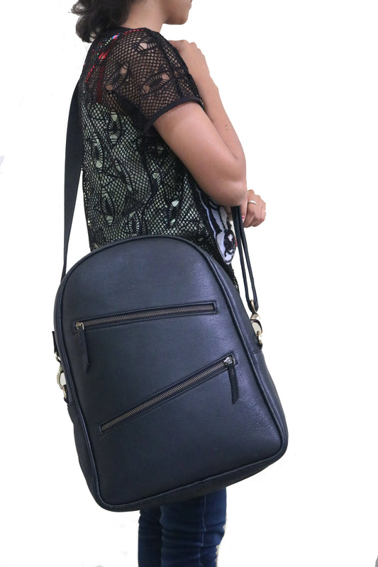 Handmade Black Leather Backpack For Unisex . Salmon Alder