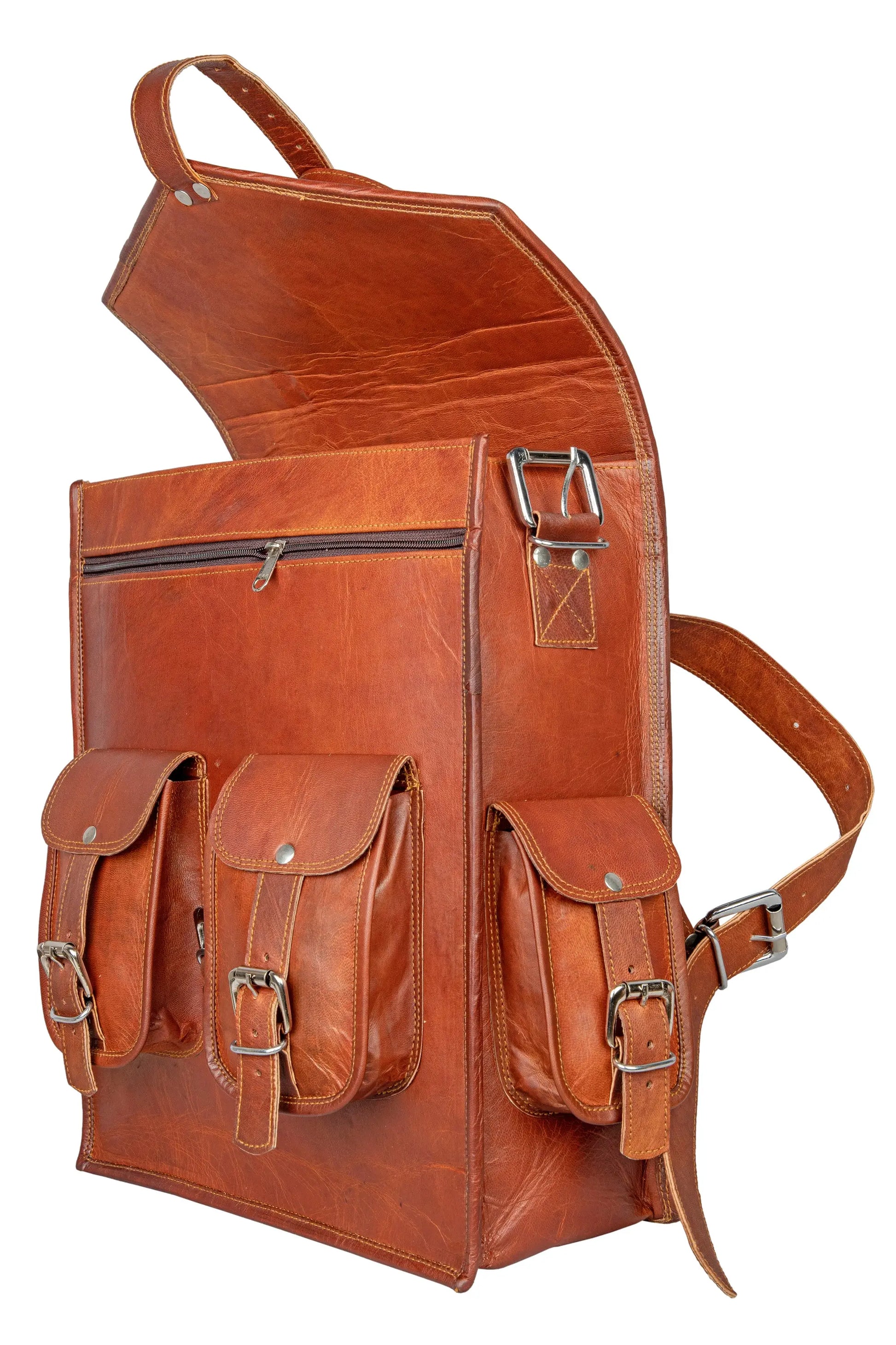 Handmade Brown Leather Laptop Backpack For Unisex, Salmon Alder