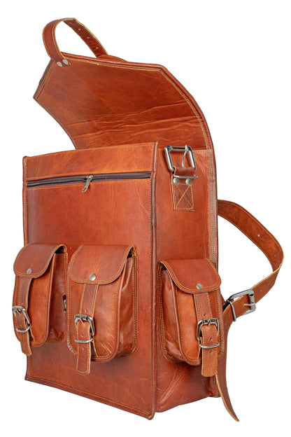 Handmade Brown Leather Laptop Backpack For Unisex, Salmon Alder