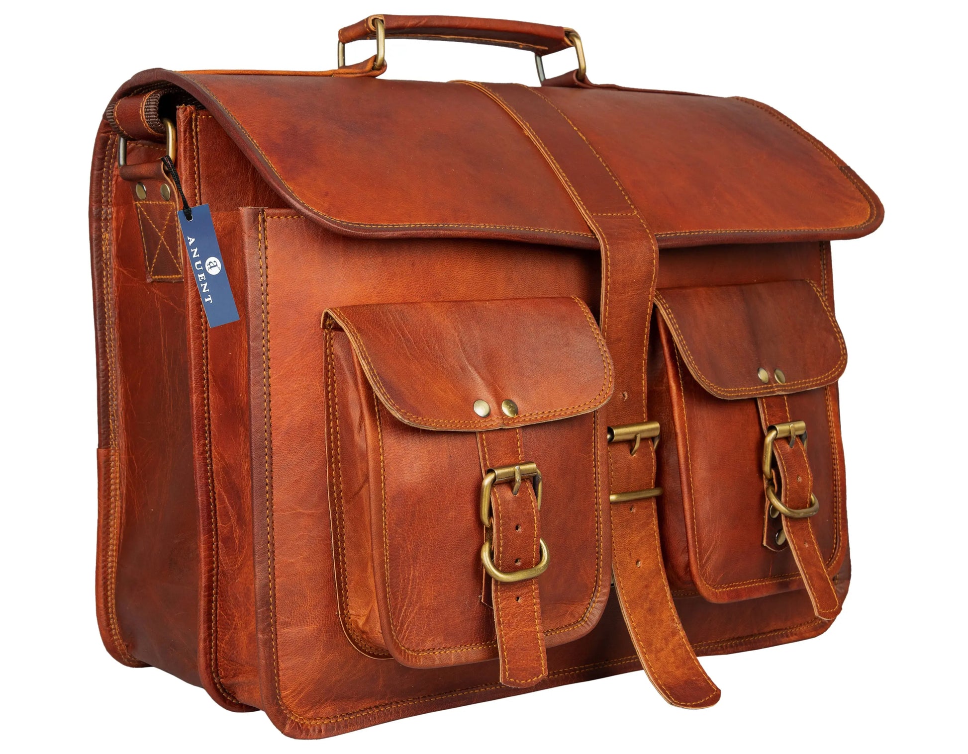 Handmade 16" -18" Leather Laptop Messenger Crossbody Bag For Unisex. Salmon Alder