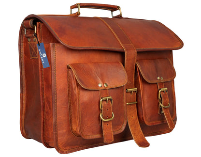 Handmade 16" -18" Leather Laptop Messenger Crossbody Bag For Unisex. Salmon Alder