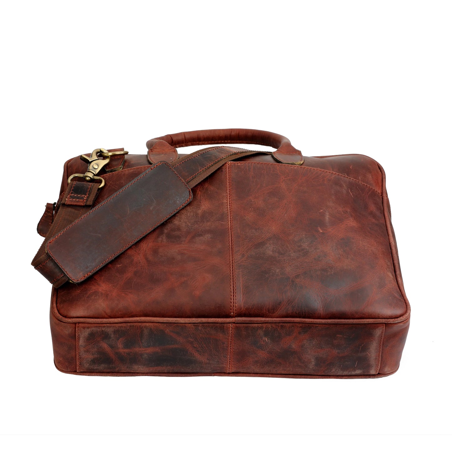 Handmade Buffalo Leather Briefcase Laptop Bag. Salmon Alder