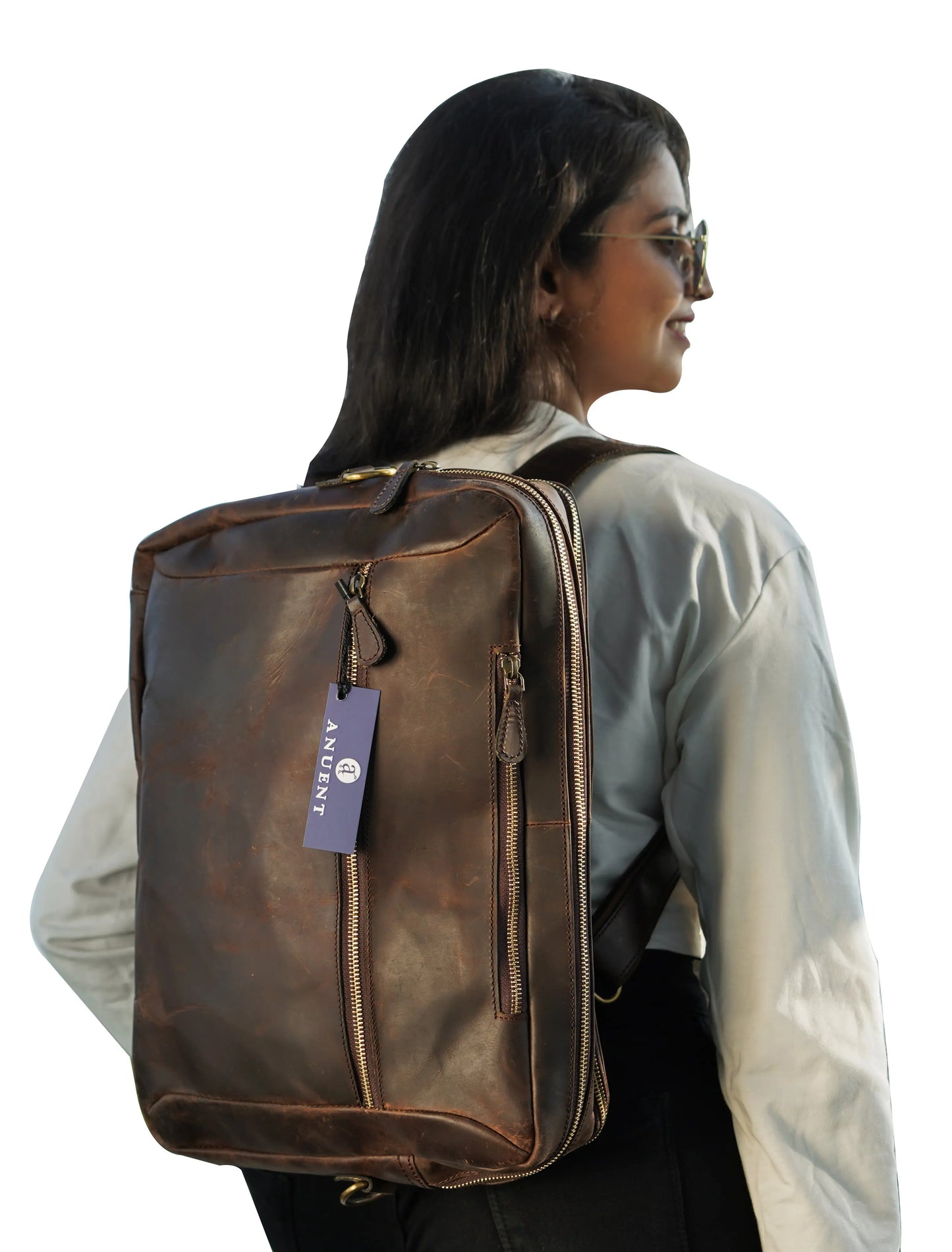 Handmade Buffalo Leather Convertible Backpack. Salmon Alder
