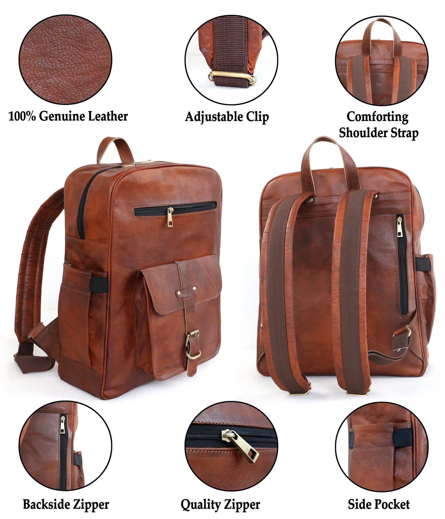 Genuine 15.6-inch Vintage Laptop Backpack Retro Travel & Work Rucksack Salmon Alder