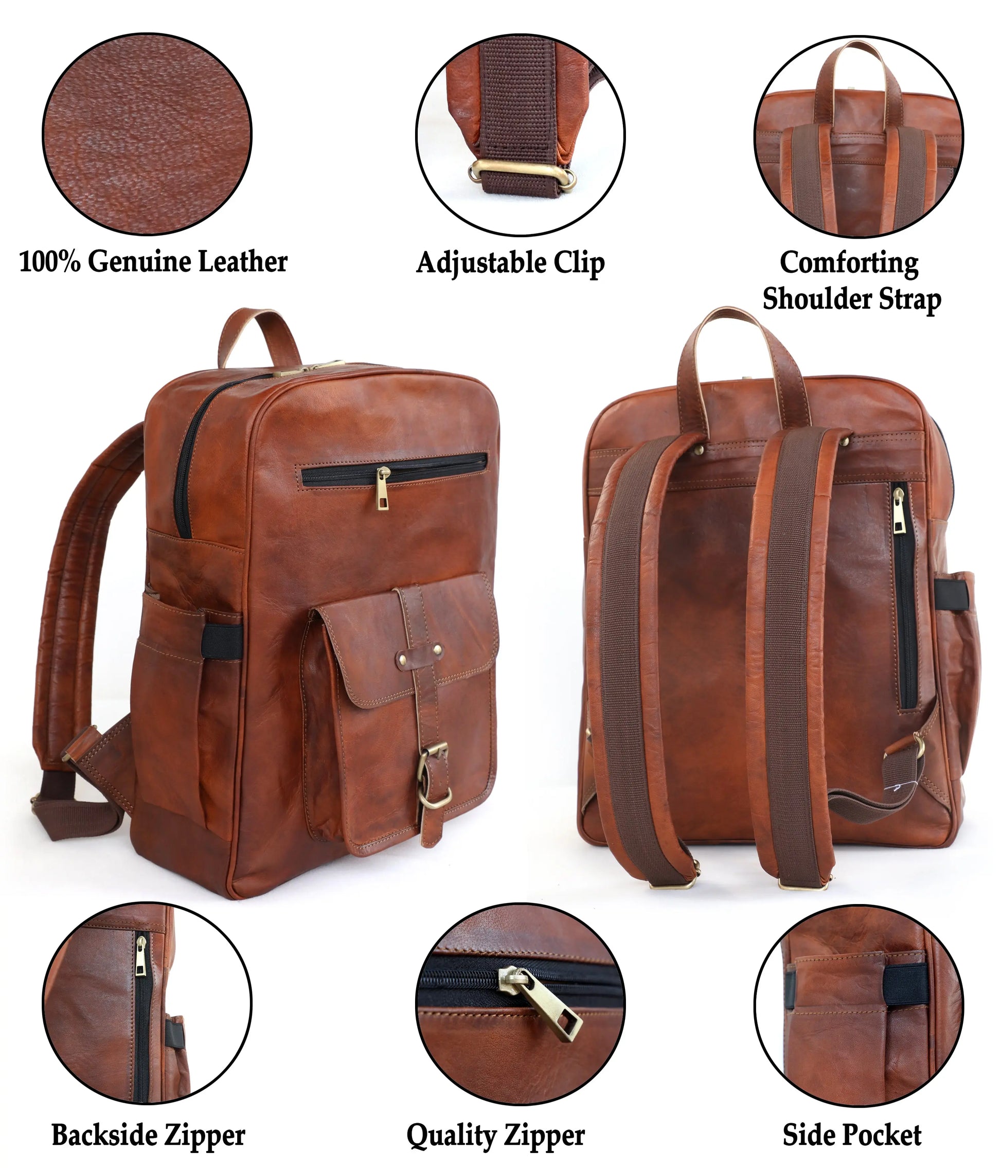Genuine 15.6-inch Vintage Laptop Backpack Retro Travel & Work Rucksack Salmon Alder