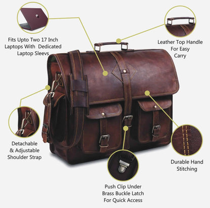 Vintage Leather Messenger Bag Mens. Salmon Alder