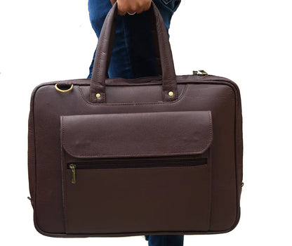 ANUENT 16 Inch Handmade Brown Leather Laptop Briefcase. Salmon Alder