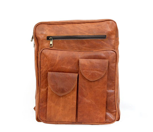 Genuine Leather Backpack  High Capacity Travel Bag Rucksack Day-pack Salmon Alder