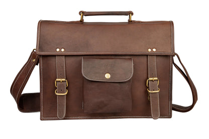 Handmade 15 Inch Black Leather Laptop Messenger Bag For Unisex. Salmon Alder