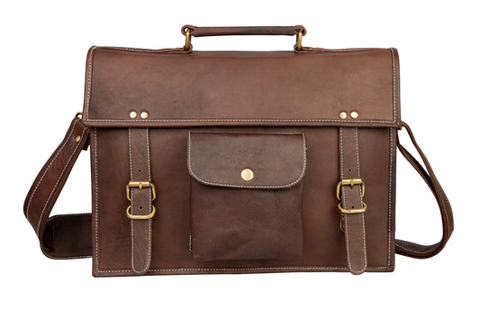 Handmade 15 Inch Black Leather Laptop Messenger Bag For Unisex. Salmon Alder