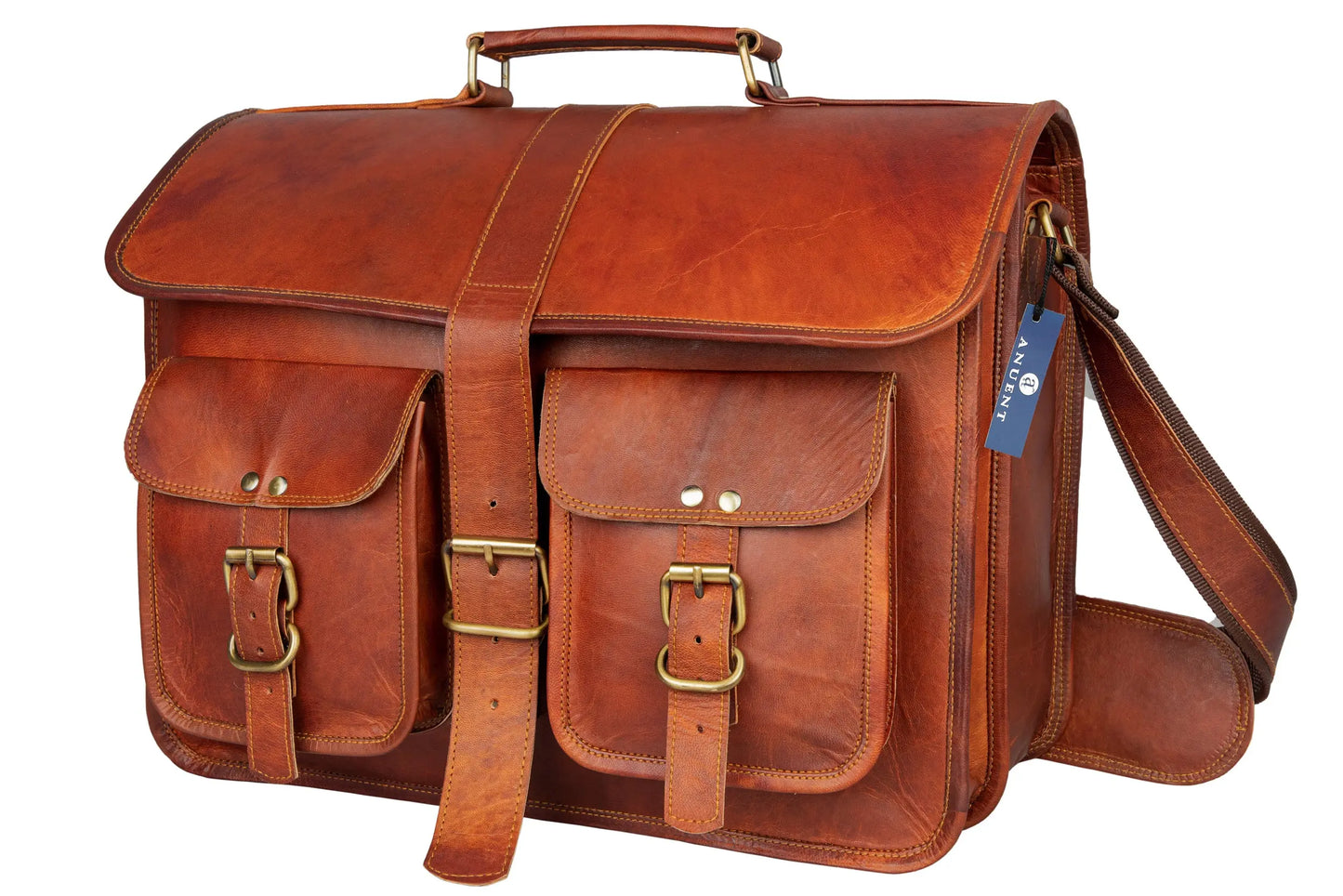 Handmade 16" -18" Leather Laptop Messenger Crossbody Bag For Unisex. Salmon Alder
