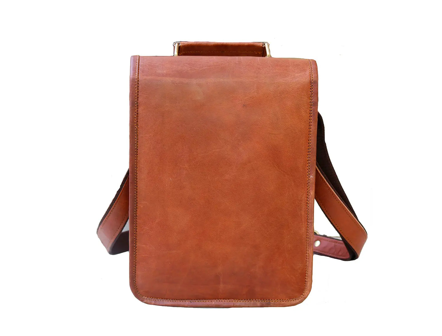 Leather 11 Inch Sturdy Leather satchel I-pad Messenger Bag for Unisex Salmon Alder