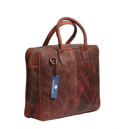 Handmade Buffalo Leather Briefcase Laptop Bag. Salmon Alder