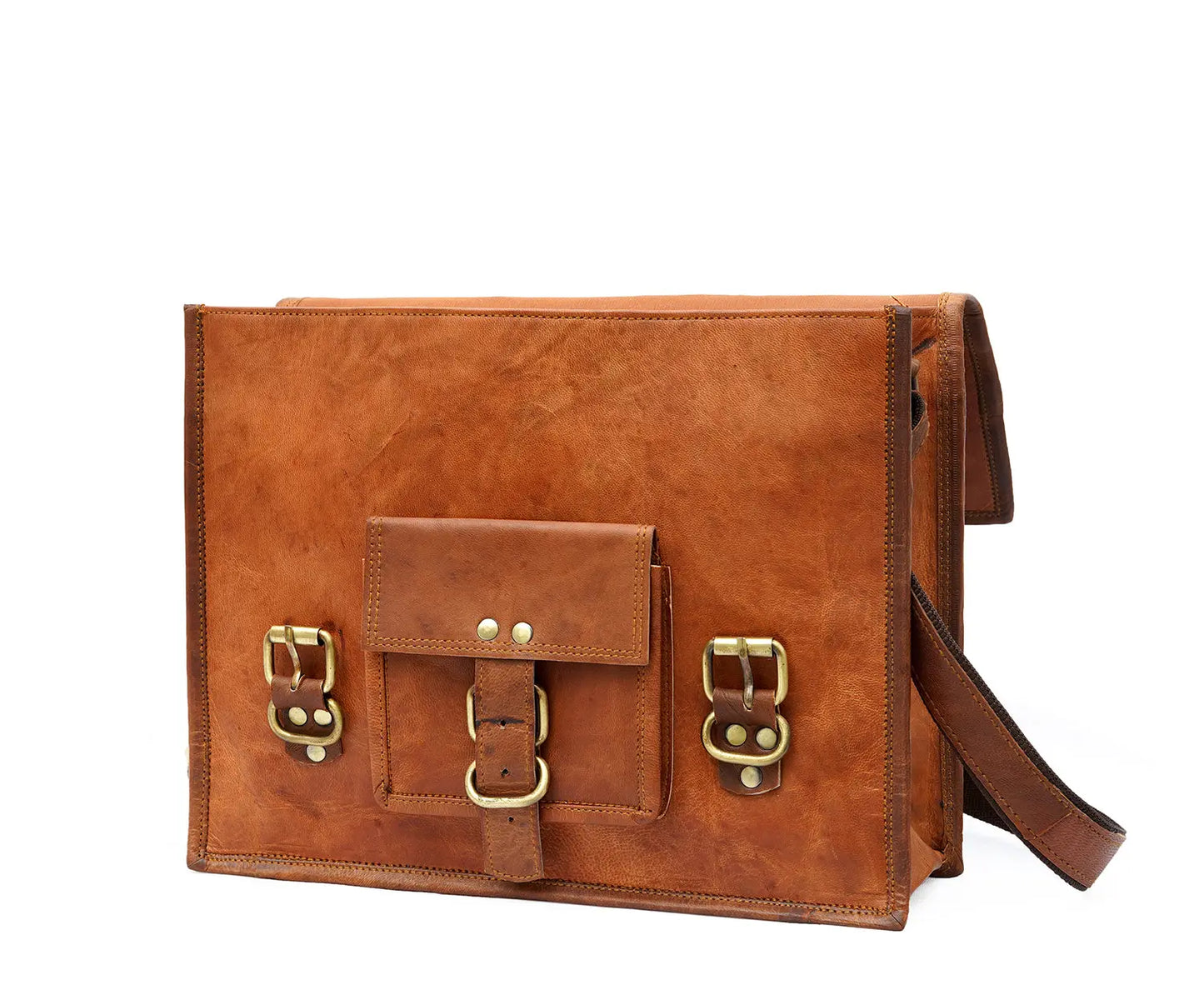 Leather Messenger Shoulder Bag Cross Body Vintage Satchel For Unisex Salmon Alder