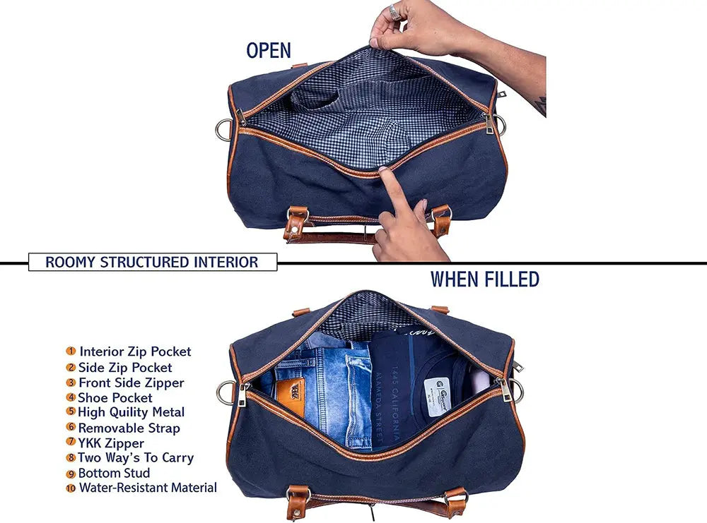 Canvas Genuine Leather Large Duffel Bag Overnight Weekender Bag Salmon Alder