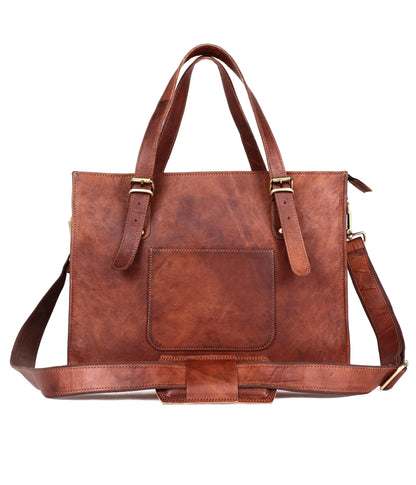 Leather Woman Laptop Handbag Large Tote Bag with Zipper Salmon Alder