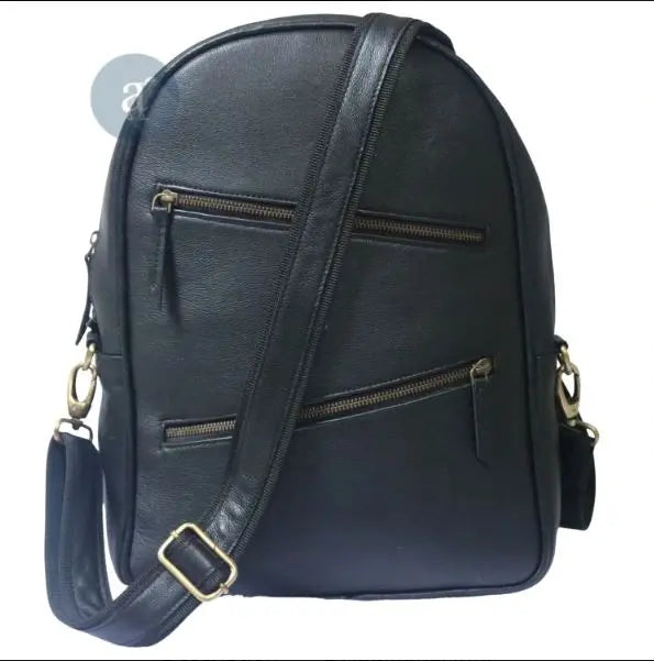 Handmade Black Leather Backpack For Unisex . Salmon Alder
