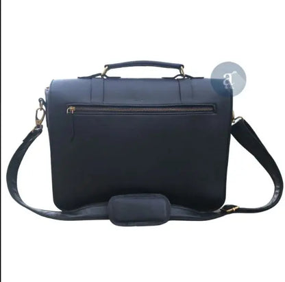 Mens Black Leather Messenger Bag for 15.6 Inch Laptop. Salmon Alder
