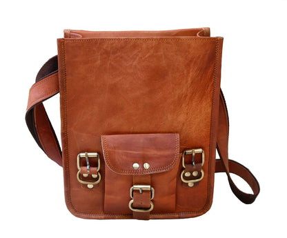 Leather 11 Inch Sturdy Leather satchel I-pad Messenger Bag for Unisex Salmon Alder