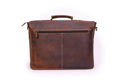 Anuent Handmade Brown Leather Laptop Bag With 2 Pockets. Salmon Alder