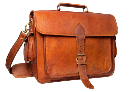 Handmade 16"-18" Brown Leather Crossbody Bag With Large Pocket. Salmon Alder
