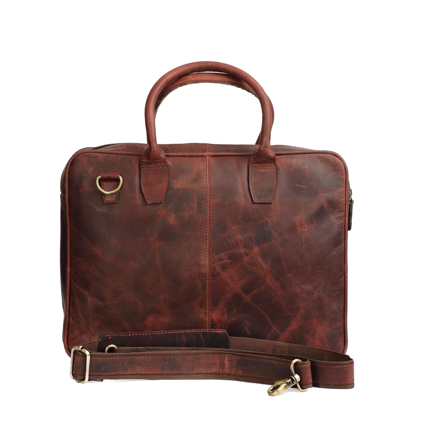 Handmade Buffalo Leather Briefcase Laptop Bag. Salmon Alder