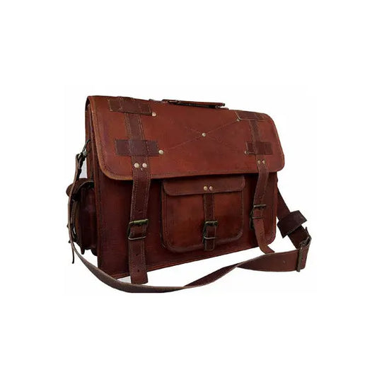 Brown Leather Crossbody Bag For School. Salmon Alder