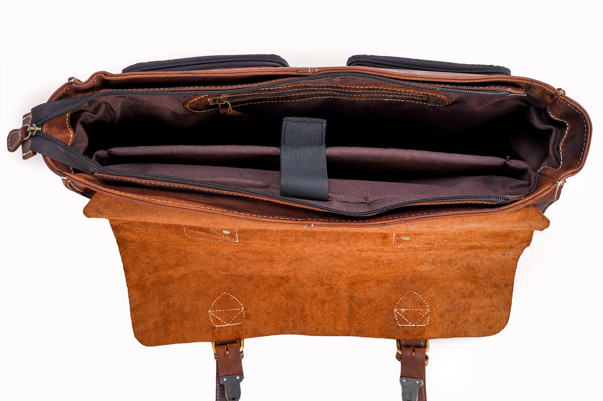Anuent Handmade Brown Leather Laptop Bag With 2 Pockets. Salmon Alder