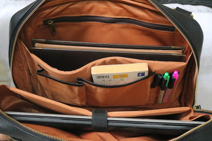 Black Leather Briefcase For 15 Inch Laptop. Salmon Alder