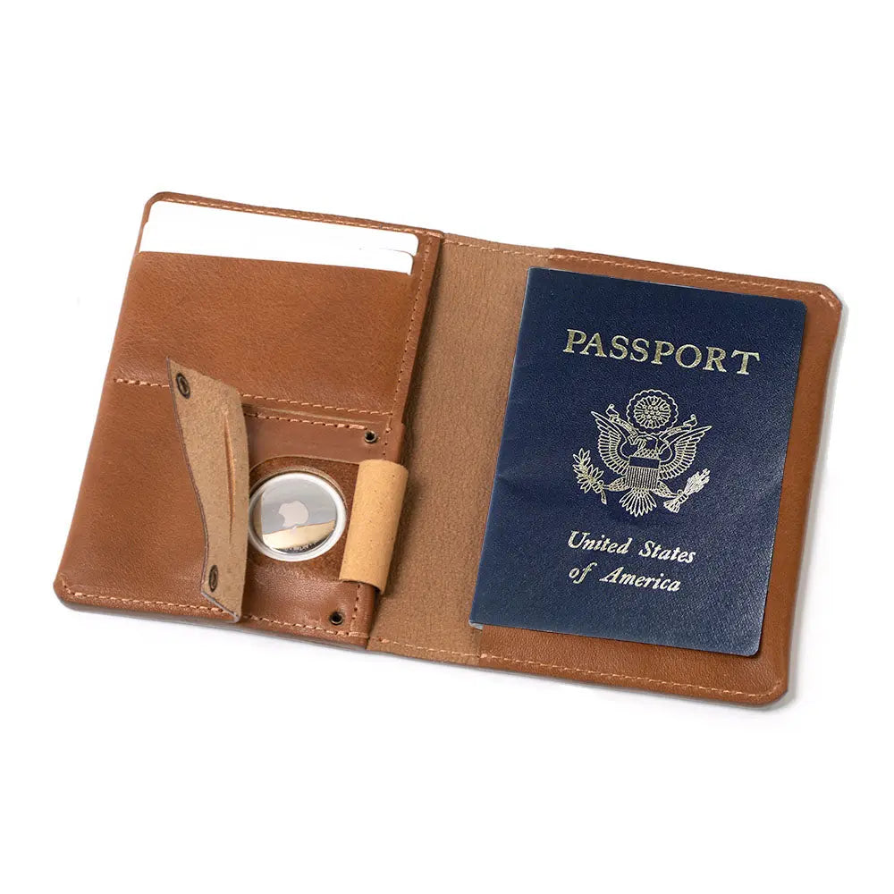 Leather AirTag Passport Holder Purple Buckeye