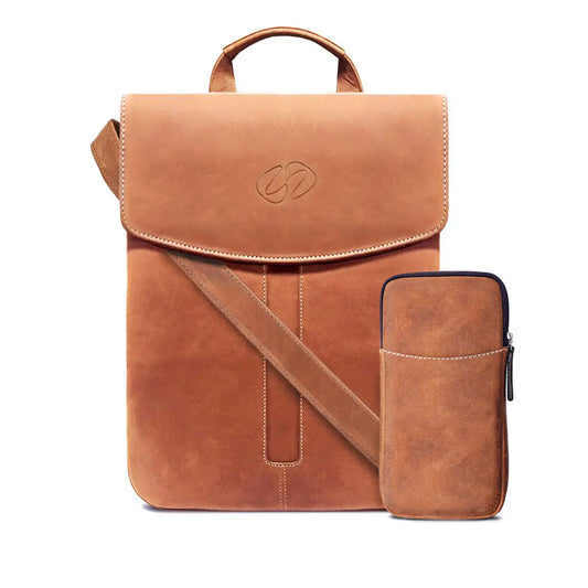 MacCase Premium Leather Crossbody Tablet Bag Ochre Eurybia