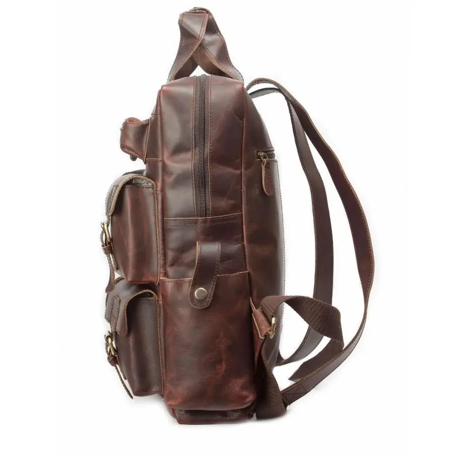 Buffalo Leather Backpack for Men Vintage 15.6 Inch Laptop Bag Salmon Alder
