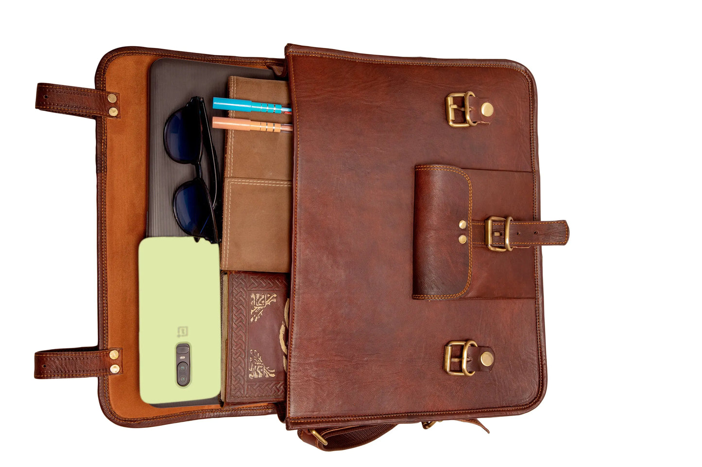 Handmade Leather Laptop Messenger Bag Crossbody Office Bag for Men. Salmon Alder