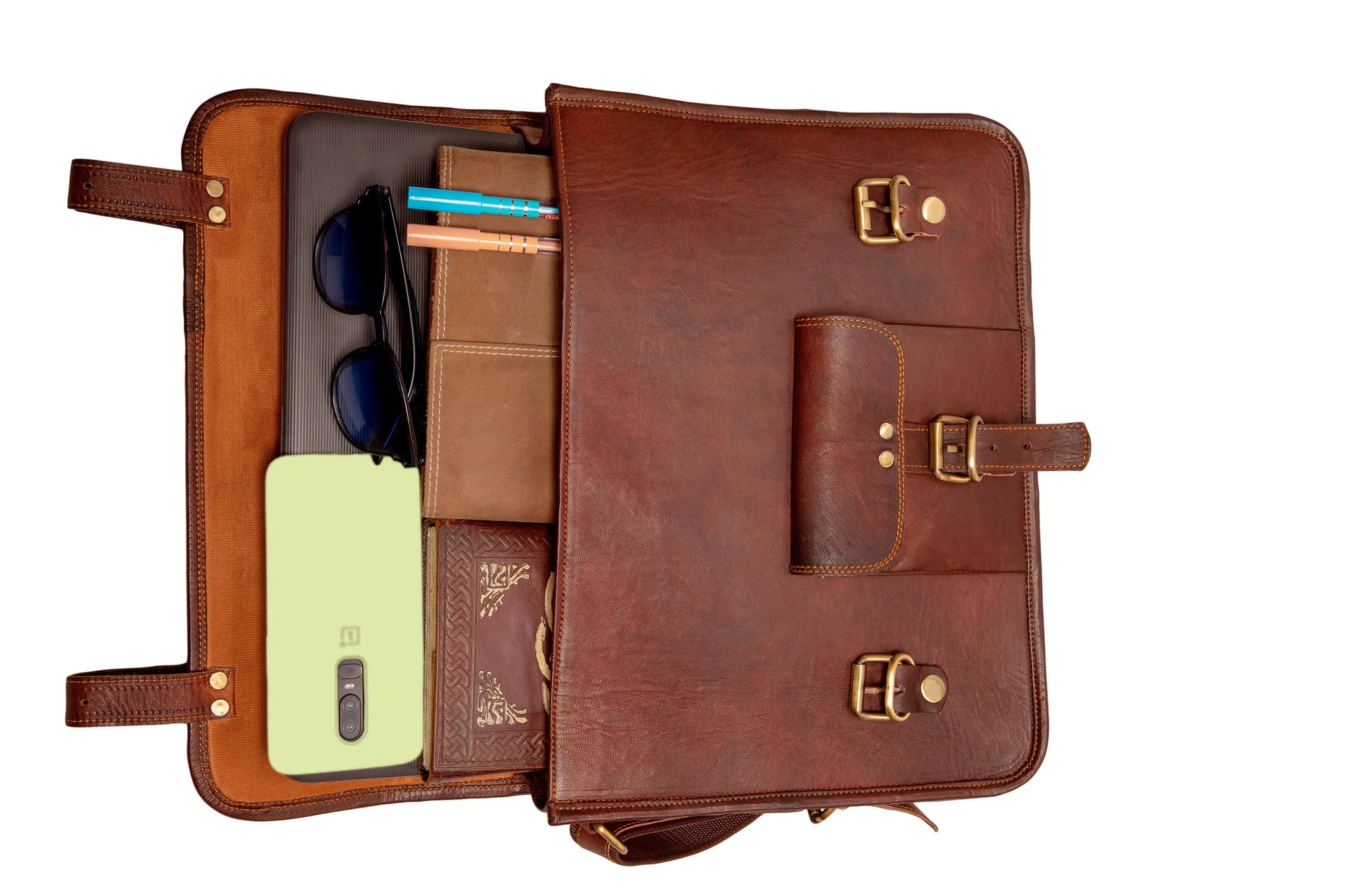 Handmade Leather Laptop Messenger Bag Crossbody Office Bag for Men. Salmon Alder